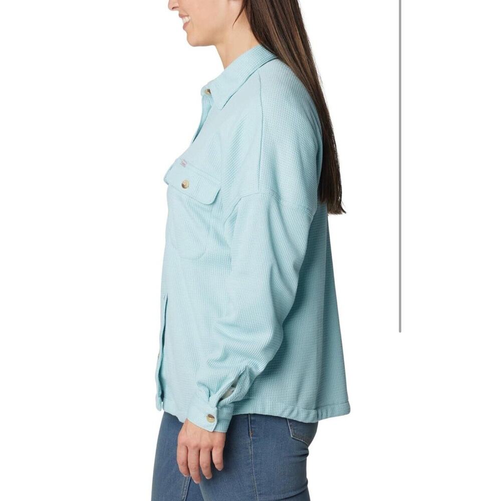 NWT Columbia Holly Hideaway Waffle Shirt Jacket $100 NEW Size 1X Aqua Haze Blue - Picture 4 of 6